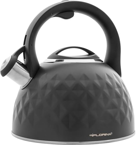 FLORINA Diamond Wasserkessel Induktion 2,5 L, Flötenkessel, Alle Herdarten, Edelstahl, Cool-Touch-Griff, Modernes Design, Grau 5W4038 FLORINA Diamond Wasserkessel Induktion 2,5 L, Flötenkessel, Alle Herdarten, Edelstahl, Cool-Touch-Griff, Modernes Design, Grau 5W4038 von FLORINA