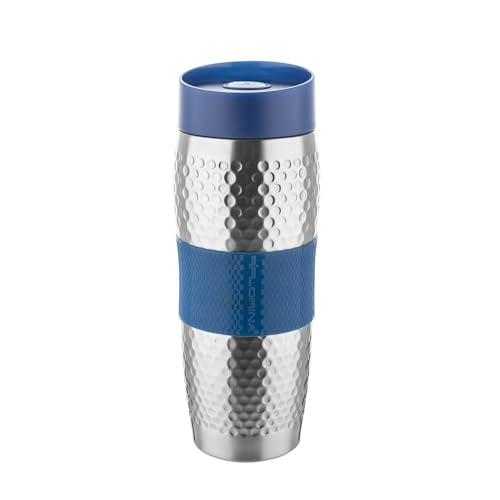 FLORINA Edelstahl Thermobecher 360 ml | Isolierbecher PRESTON aus Edelstahl | Auslaufsicherer Reisebecher mit Deckel | Travel Mug Thermobehälter | Rutschfeste Silikontextur | Farbe: Blau von FLORINA