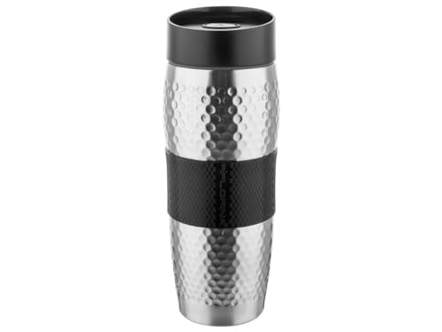 FLORINA Edelstahl Thermobecher 360 ml | Isolierbecher PRESTON aus Edelstahl | Auslaufsicherer Reisebecher mit Deckel | Travel Mug Thermobehälter | Rutschfeste Silikontextur | Farbe: Schwarz von FLORINA