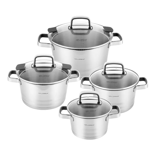 FLORINA Kochtopf Set SMART I 8-teiliges Topfset aus hochwertigem Edelstahl I Kochtöpfe mit Multifunktionsdeckel und Messbecher I Silikonbezogene Griffe I Ideal für Induktionsherd, Gasherd, Elektroherd von FLORINA