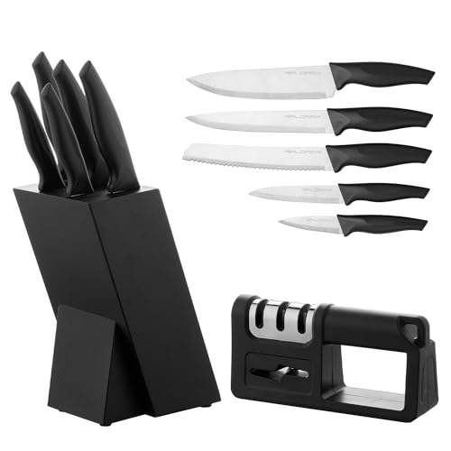 FLORINA Messerblock Set mit Schärfer I Rostfreie Edelstahl Küchenmesser ALLIO I 7-teiliges Set Inkl. Kochmesser Universalmesser Brotmesser Gemüsemesser Fleischmesser I Antirutschgriff I Farbe: Schwarz FLORINA Messerblock Set mit Schärfer I Rostfreie Edelstahl Küchenmesser ALLIO I 7-teiliges Set Inkl. Kochmesser Universalmesser Brotmesser Gemüsemesser Fleischmesser I Antirutschgriff I Farbe: Schwarz von FLORINA