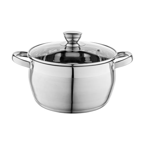 Florina Oliver 24 cm 6 L Edelstahltopf mit Glasdeckel | Für Induktion, Gas, Elektro, Ceran | Messskala innen | Spülmaschinengeeignet | Hitzebeständiger Deckel | Langlebig & robust von FLORINA