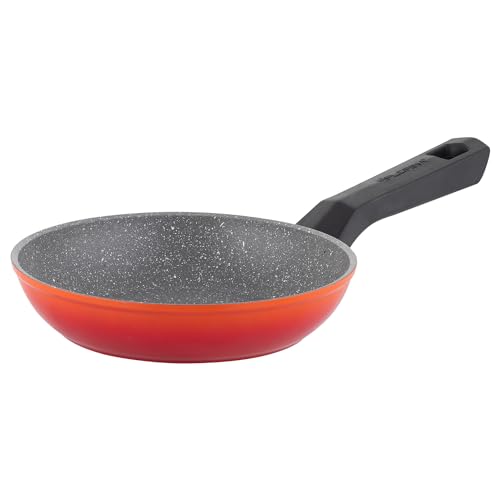 FLORINA Aluminium Bratpfanne 18 cm Durchmesser I Universalpfanne CHILI I Antihaftbeschichtung Stein-Imitierend I Punktinduktion I Pfanne Geeignet für Induktionsherd, Gasherd und Elektroherd (Orange) von FLORINA