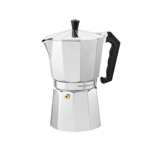 FLORINA Aluminium Espressokocher 6 Tassen (270 ml) I Herdplatten Espressomaschine GRANDE I Espresso Kaffeekanne zur Zubereitung von Italienischen Espresso I Geeignet für Keramikherd Elektroherd Gas von FLORINA