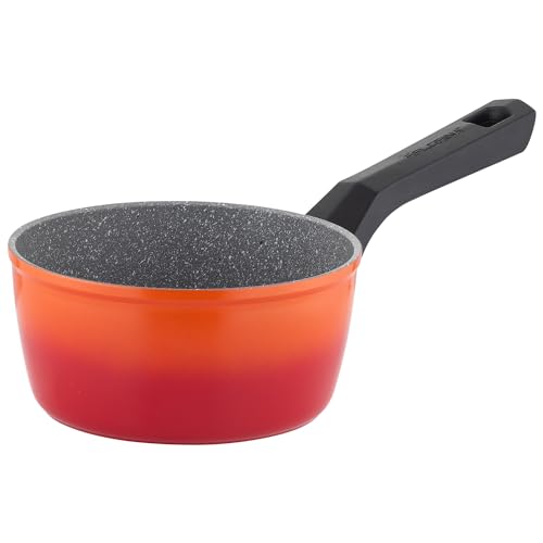 Florina Aluminium Stieltopf (1,3 l) 16 cm I Kasserolle CHILI I Antihaftbeschichtung Stein-Imitierend I Kleiner Milchtopf mit hohem Rand I Kochtopf Geeignet für alle Herdarten & Induktion (Orange) von FLORINA