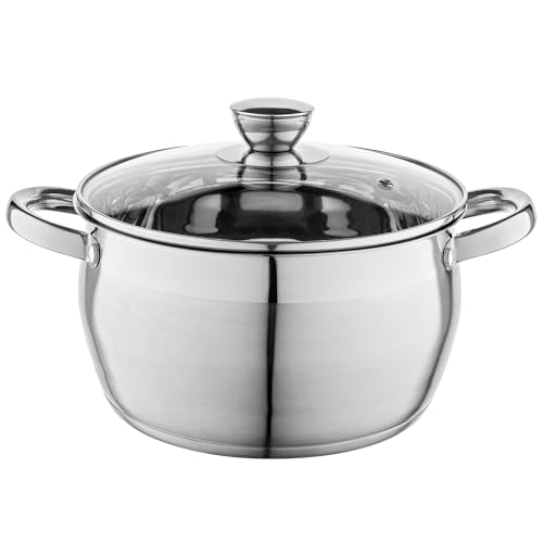 Florina Oliver 24 cm 6 L Edelstahltopf mit Glasdeckel | Für Induktion, Gas, Elektro, Ceran | Messskala innen | Spülmaschinengeeignet | Hitzebeständiger Deckel | Langlebig & robust von FLORINA