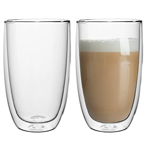 Malachit© Doppelwandige Gläser 450ml 2er Set – Latte Macchiato Gläser, Cappuccino Tassen, Thermogläser aus Borosilikatglas – Kafeegläser Teegläser doppelwandig von FLORINA