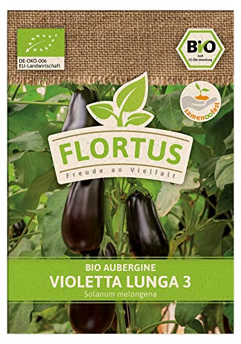 FLORTUS BIO Aubergine Violetta Lunga 3 | Gemüsesamen | Auberginensamen | Samen zur Anzucht für Garten, Balkon, Küche & Fensterbank von FLORTUS Freude an Vielfalt