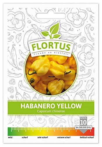 FLORTUS Chili Samen Habanero Yellow | Ökologischer Anbau | Schärfegrad 10 | Unglaublich scharfe und ertragreiche Habanero | Saatgut für Chili | Gemüsesamen | Chili Samen scharf von FLORTUS Freude an Vielfalt