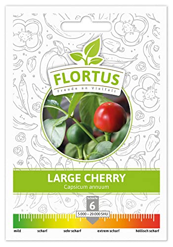 FLORTUS Chili Samen Large Cherry | Ökologischer Anbau | Schärfegrad 6 | Sehr ertragreiche Sorte mit ausgeprägter Schärfe | Saatgut für Chili | Gemüsesamen | Chili Samen scharf von FLORTUS Freude an Vielfalt