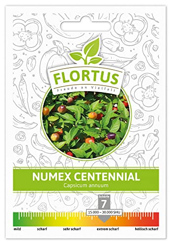 FLORTUS Chili Samen NuMex Centennial | Ökologischer Anbau | Schärfegrad 7 | Tropfenförmige, scharfe Schoten | Saatgut für Chili | Gemüsesamen | Chili Samen scharf von FLORTUS Freude an Vielfalt