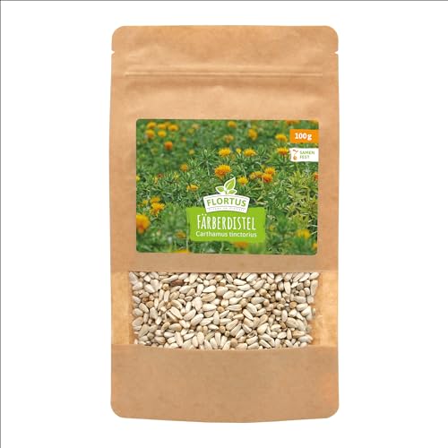 FLORTUS Färberdistel Samen im Druckverschlussbeutel 100g | Wildblumensamen bienenfreundlich für Balkon & Garten | Heilpflanzen Blumensamen zum Pflanzen & als Dankeschön Geschenke | Falscher Safran von FLORTUS Freude an Vielfalt