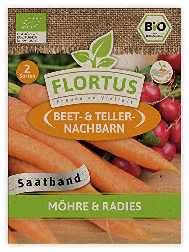 FLORTUS Möhre & Radies Saatband | 3 BIO Saatbänder | Samenband zum Gemüse züchten mit BIO Möhren und Radieschen Samen | Karotten und Radieschen Saatband ideal für Anfänger von FLORTUS Freude an Vielfalt