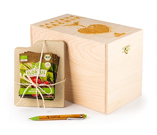 FLORTUS Saatgut Archiv Grillgemüse | Samen Set Geschenkbox Holzkiste (10 Sorten) | Geschenkset Aufbewahrungsbox mit Deckel | BIO Gemüsesamen von FLORTUS Freude an Vielfalt