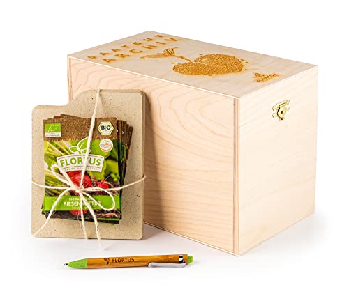 FLORTUS Saatgut Archiv Hochbeet Saatgut | Samen Set Geschenkbox Holzkiste (10 Sorten) | Geschenkset Aufbewahrungsbox mit Deckel | BIO Gemüsesamen von FLORTUS Freude an Vielfalt