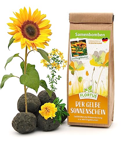 FLORTUS Samenbomben Gelber Sonnenschein (6 Stk.) mit Sonnenblumen Samen | Bienenfreundliche Blumensamen | Gastgeschenke & Mitgebsel Kindergeburtstag von FLORTUS Freude an Vielfalt