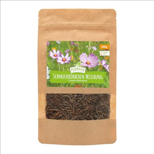 FLORTUS Schmuckkörbchen Samen im Druckverschlussbeutel 100g | Wildblumensamen Cosmea zum Pflanzen und als Dankeschön Geschenke | Blumensamen bienenfreundlich für Balkon & Garten von FLORTUS Freude an Vielfalt