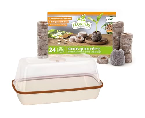 FLORTUS Set Zimmergewächshaus BoQube M anthrazit & Kokos Quelltöpfe (24 STK) | Gewächshaus & Quelltabletten aus Kokoserde Anzuchterde | Geschenkset von FLORTUS Freude an Vielfalt