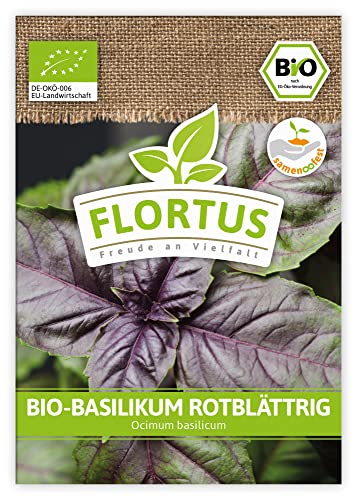 FLORTUS BIO Basilikum rotblättrig | Kräutersamen | Basilikumsamen | Bio Saatgut aus Pflanzensamen | Samen zur Anzucht für Garten, Balkon, Küche & Fensterbank von FLORTUS Freude an Vielfalt