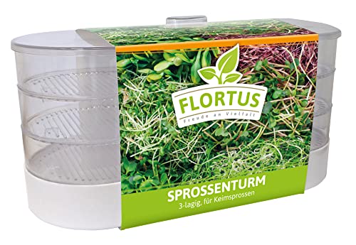 FLORTUS | Sprossenturm | Keimgerät zum Sprossen ziehen | Anzuchtset mit 3 Anzuchtschalen für verschiedene Keimsprossen | Keimschalen für Sprossen Samen | frische schmackhafte Sprossen ziehen von FLORTUS Freude an Vielfalt