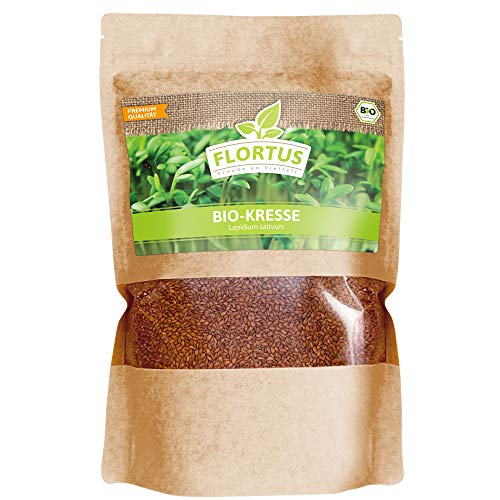 FLORTUS – BIO Kresse Samen 900g – Kressesamen zur Anzucht für Garten, Balkon, Küche & Fensterbank – Gartenkresse Saatgut mit höchster Bioqualität von FLORTUS