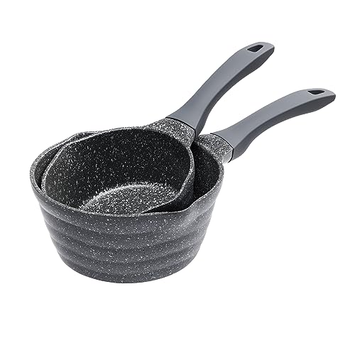 Kasserolle Induktion Set 16cm+20cm Kleine Pfanne mit Antihaftbeschichtung Milchpfanne, Keine Kochtöpfe aus Aluminiumguss, PFOA- und PFOS-frei, für alle Herdarten geeignet von FLOVIA COOK BY NATURE