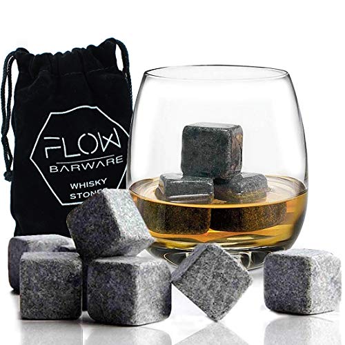 12 X Whiskey Stones Chilling Rocks Reusable Granite Ice Cube Stones - Drinks Cooler Cubes For Whisky Scotch, Bourbon Whiskey Stones Gift Set By Flow Barware von FLOW Barware