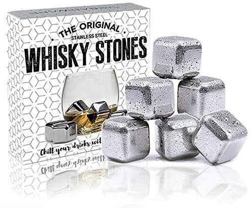 6 x Edelstahl-Eiswürfel, wiederverwendbare Whisky-Würfel Getränkesteine, Metall-Eiswürfel, Kühlfelsen für Scotch, Whisky von FLOW Barware von FLOW Barware