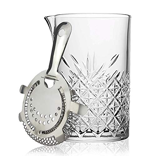 Cocktailkrug mit Hawthorne Sieb Silber | Cocktail-Rührglas & Sieb | Cocktailmischkrug, Krug, Cocktailmischglas und silbernes Sieb von FLOW Barware