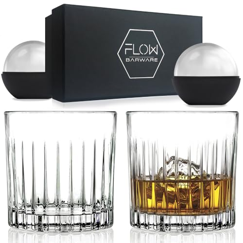 FLOW Barware Deco Crystal Whiskygläser 2er Set, Hochwertige Kristallglaswaren Perfekt für Scotch, Bourbon Gin & Tonic, Cocktails und mehr von FLOW Barware