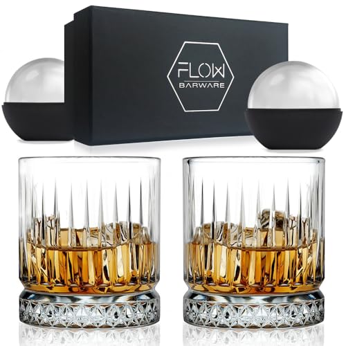 FLOW Barware Geo Whiskygläser mit Geo-Design, kristallklar, perfekt für Scotch, Bourbon Gin & Tonic, Cocktails In Geschenkverpackung von FLOW Barware