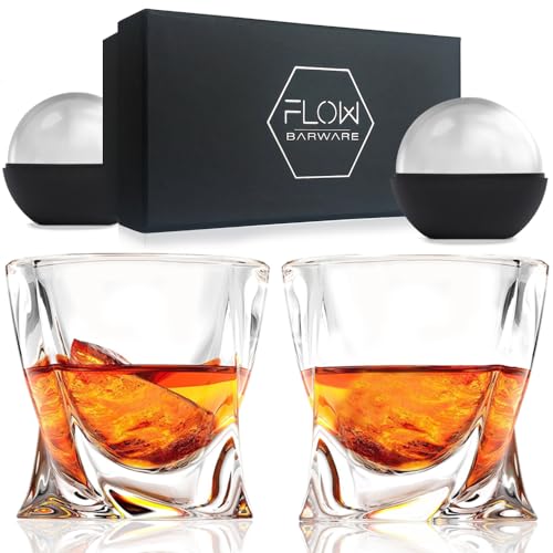 FLOW Barware Twist Whiskygläser 2er-Set, Whiskyglas-Geschenkset mit verdrehtem Design Perfekte Whiskybecher für Scotch, Bourbon Gin & Tonic by von FLOW Barware