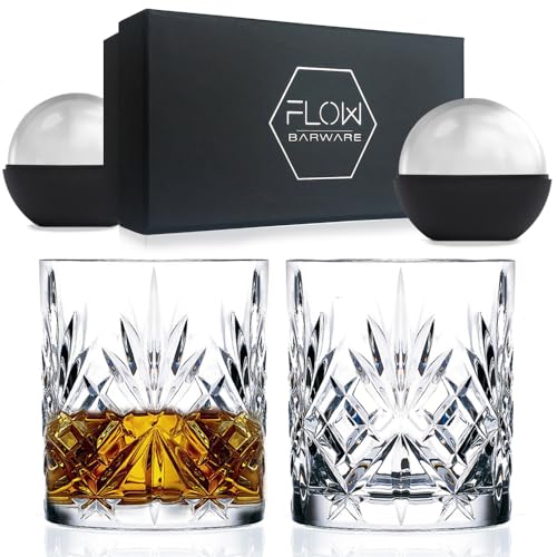 FLOW Barware Whiskygläser 2er-Set | Kristall Whiskygläser Geschenkset | Schwere Kristallgläser für Scotch, Bourbon, Rum, Gin & Tonic und Negroni-Cocktails. von FLOW Barware