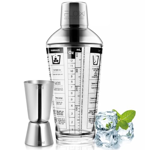 Flow Glass Cocktail Shaker, This Glass Cocktail Making Set Includes A Cocktail Measuring Glass Built in Cocktail Strainer & Cocktail Recipes All in One Cocktail Shaker Set Flow Glass Cocktail Shaker, This Glass Cocktail Making Set Includes A Cocktail Measuring Glass Built in Cocktail Strainer & Cocktail Recipes All in One Cocktail Shaker Set von FLOW Barware