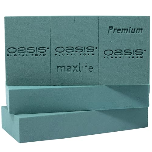 Flowerbox 3X Original Oasis® Premium Steckschaum - 3-4 Tage zusätzliche Blumenfrische durch MaxLife-Imprägnierung - 23 x 11 x 7,5 cm - Nasssteckschaum für Blumen, Hochzeit, Geburtstag, Kirche von Flowerbox
