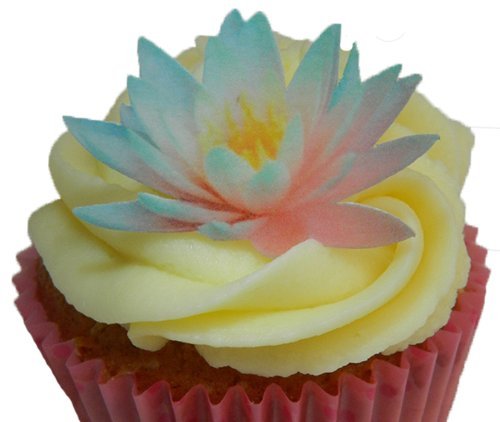 2D flache Seerosenblüten M2 essbares Oblaten-/Reispapier, Cupcake-Topper für Geburtstag, Party, Hochzeit, Dekoration, F26 (24) von FLOWERS