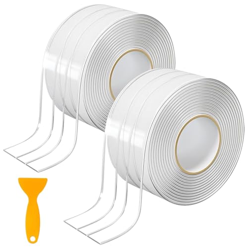 FLOWERUN 2 Stück Dichtungsband Selbstklebend Transparent, Abdichtband Wasserdicht für Waschbecken Badewanne Toilette und Spüle, Fugenband gegen Schmutz und Feuchtigkeit (Doppelte Faltung) von FLOWERUN