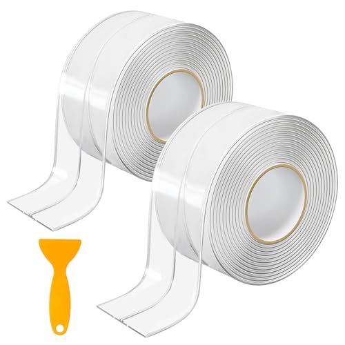 FLOWERUN 2 Stück Dichtungsband Selbstklebend Transparent, Abdichtband Wasserdicht für Waschbecken Badewanne Toilette und Spüle, Fugenband gegen Schmutz und Feuchtigkeit (Einzige Falte) von FLOWERUN
