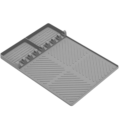 FLOWERUN Silikon Ablagematte für Grillzubehör, Rutschfeste BBQ Unterlage für Gewürze, Flaschen und Grillwerkzeuge, Hitzebeständig und Leicht zu Reinigen (Grau) von FLOWERUN
