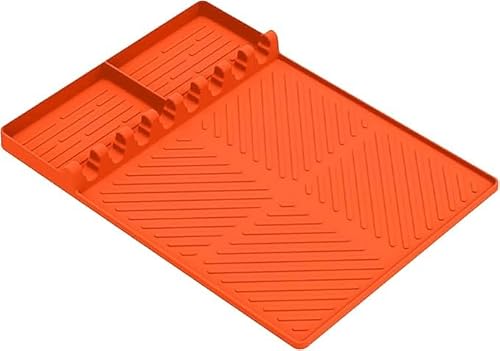FLOWERUN Silikon Ablagematte für Grillzubehör, Rutschfeste BBQ Unterlage für Gewürze, Flaschen und Grillwerkzeuge, Hitzebeständig und Leicht zu Reinigen (Orange) von FLOWERUN