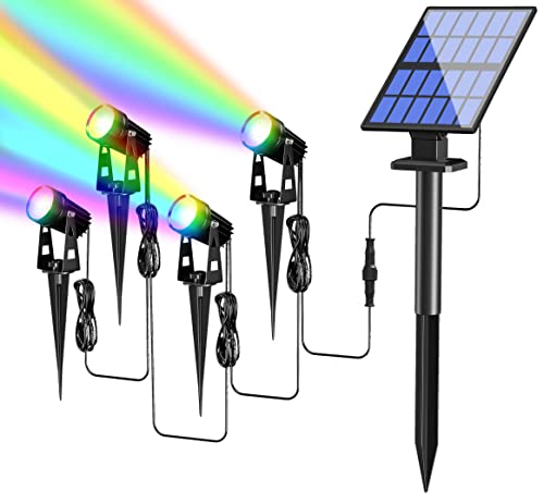 FLOWood RGB Solarlampen für Außen Garten, 4-in-1 Solar Gartenbeleuchtung, 7 Farbwechsel 8M Solarstrahler für Außen, IP67 Wasserdicht Gartenstrahler, Gartenleuchte für Terrasse, Rasen, Hofwege und Wege von FLOWood