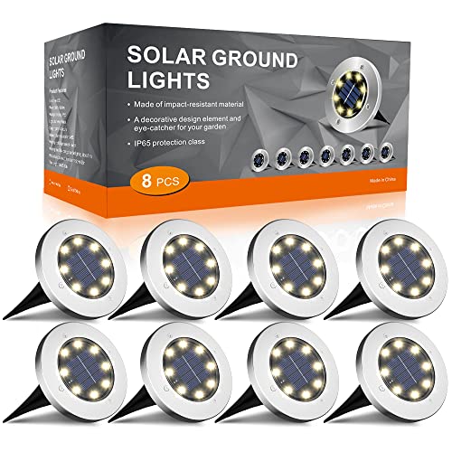 FLOWood Solar Bodenleuchte Solarleuchte für Garten Solar Außenleuchte 8 LEDs wasserdicht Edelstahl + Kunststoff 8 Stk von FLOWood