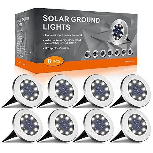 FLOWood Solar Bodenleuchte Solarleuchte für Garten Solar Außenleuchte 8 LEDs wasserdicht Edelstahl + Kunststoff 8 Stk von FLOWood
