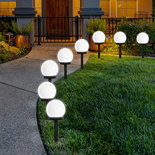 FLOWood Solar Gartenleuchte wasserdicht Solarlampe für Garten Außen LED Kugel mit Erdspieß Kunststoff ∅10 x L33 cm 8 Stück von FLOWood