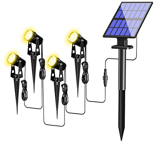 FLOWood Solar Gartenleuchte, 4 in 1 Solarstrahler Solarlampen für Garten, Aluminium-Werkstoffe Wasserdicht LED Solarlampe Außen Solarleuchte, Auto-on/off für Bäume,Sträucher,Gartenweg, Warmes Licht von FLOWood