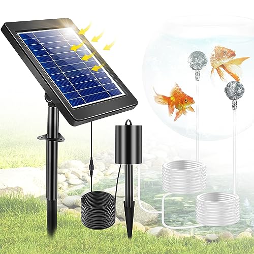 FLOWood Solar Teichbelüfter, Solarmodul Sauerstoffpumpe für Teich mit 2200mAh Akku, 2,5W 54 l/h Luft, 2 in 1 Solar Luftpumpe Aquarium Oxygenator mit Sauerstoffrohr und Luftblasenstein für Teich Pool von FLOWood