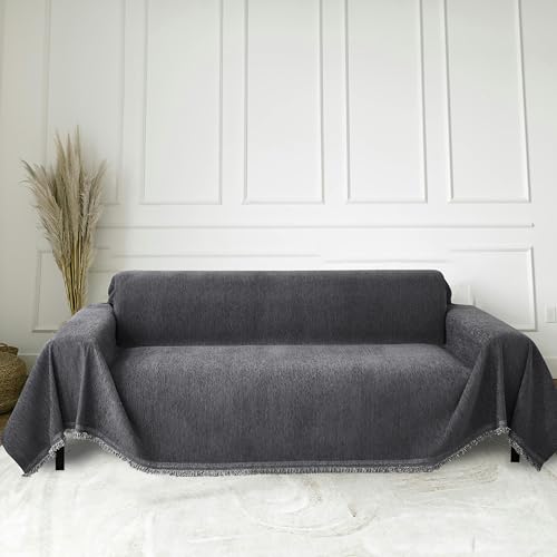 FLRISNTIG Sofa-Schonbezüge, Sofaüberwurf Decke Mit Fransen, Chenille Sofa Decke, Anti-Rutsch-Sofa Abdeckung, Multifunktionsdecke, Für Zuhause,EIN Wohnzimmer Sofa, Büro (Dunkelgrau, 180X150cm) von FLRISNTIG