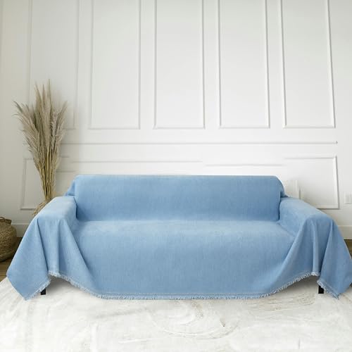 FLRISNTIG Sofa-Schonbezüge, Sofaüberwurf Decke Mit Fransen, Chenille Sofa Decke, Anti-Rutsch-Sofa Abdeckung, Multifunktionsdecke, Für Zuhause,EIN Wohnzimmer Sofa, Büro (Hellblau, 180x340 cm) von FLRISNTIG