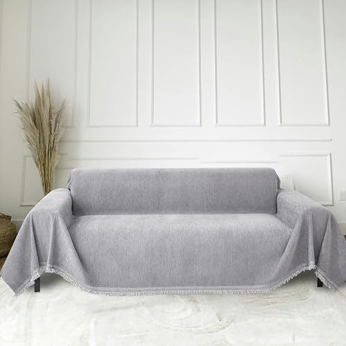 FLRISNTIG Sofa-Schonbezüge, Sofaüberwurf Decke Mit Fransen, Chenille Sofa Decke, Anti-Rutsch-Sofa Abdeckung, Multifunktionsdecke, Für Zuhause,EIN Wohnzimmer Sofa, Büro (Hellgrau, 180x380 cm) von FLRISNTIG