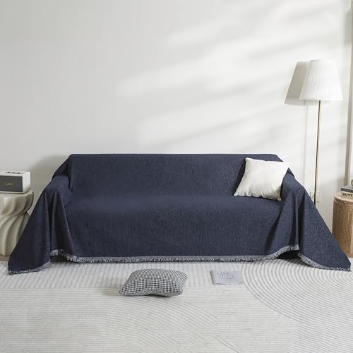 FLRISNTIG Sofa-Schonbezug Mit Fransen, Chenille Decke, Anti-Rutsch Abdeckung, Multifunktionsdecke Für Zuhause, Wohnzimmer, Büro (Dunkelblau, 180x260 cm) von FLRISNTIG